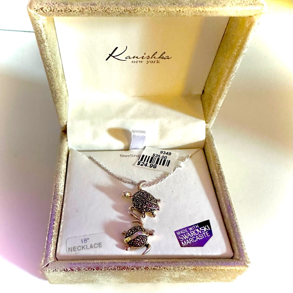 NWT Kanishka New York Sterling Silver Necklace with Turtles